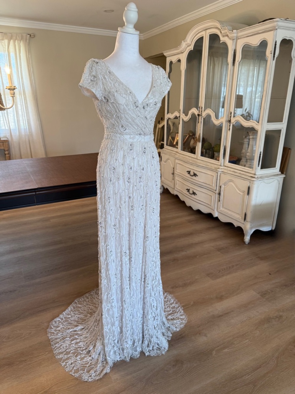 Sherri Hill Ivory Beaded Lace V-Neck Bridal Gown